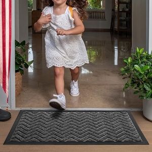 Perfecttooo Door Mat, Outdoor Mat Heavy Duty (Deep Grey Waves) 29.5” x 17"